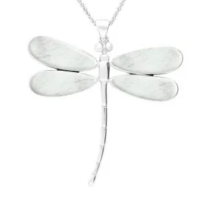 Sterling Silver Mother of Pearl Four Stone Large Dragonfly Necklace