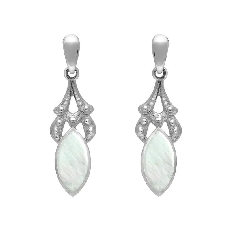 Sterling Silver Mother of Pearl Marquise Drop Earrings