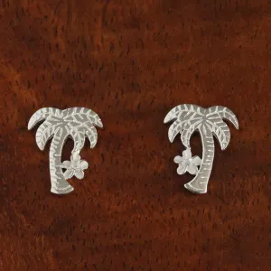 Sterling Silver Palm Tree and Plumeria with CZ Post Earrings
