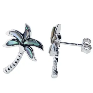 Sterling Silver Palm Tree with Abalone Inlay Post Earrings