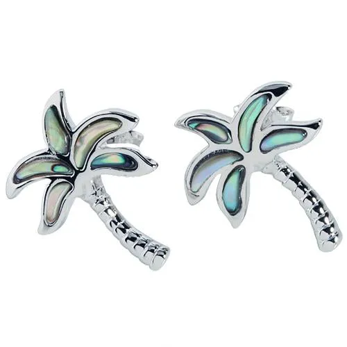 Sterling Silver Palm Tree with Abalone Inlay Post Earrings