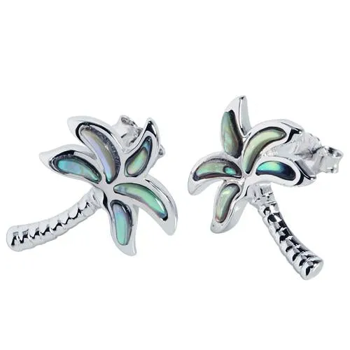 Sterling Silver Palm Tree with Abalone Inlay Post Earrings