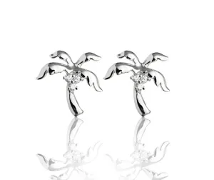 Sterling Silver Palm Tree with CZ Post Earrings