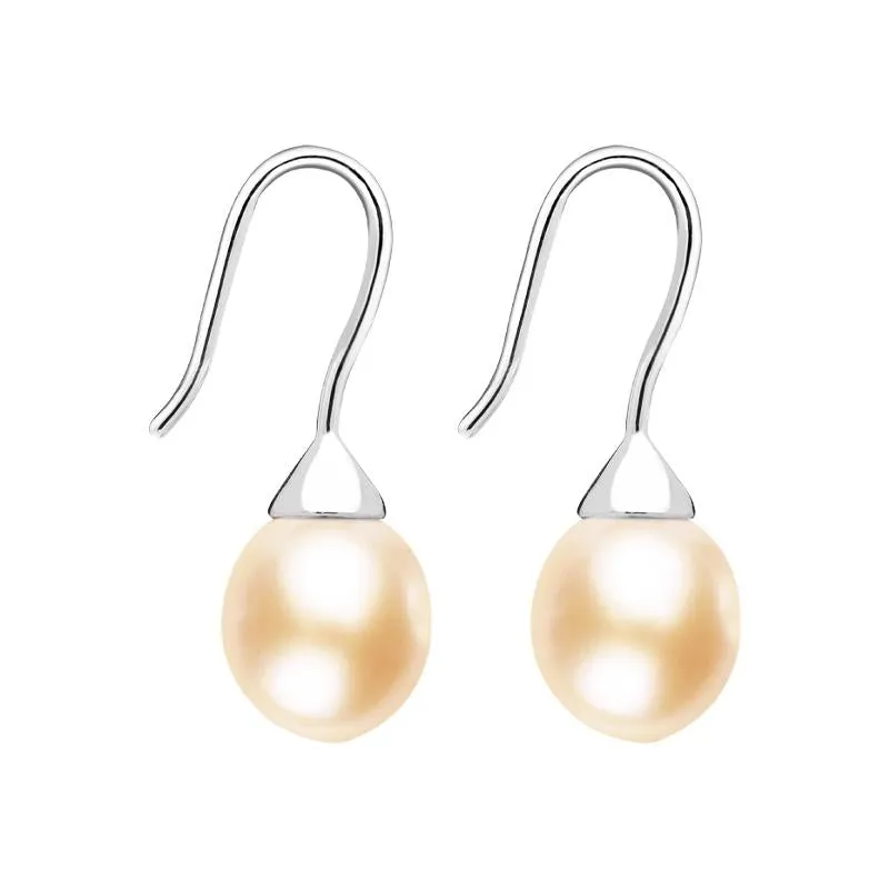 Sterling Silver Peach Pearl Hook Drop Earrings