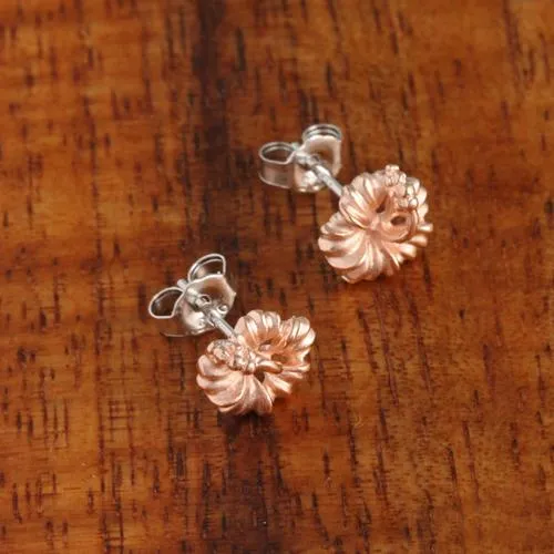 Sterling Silver Pink Gold Plated 8mm Hibiscus Post Earrings