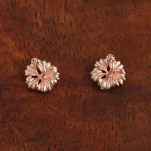 Sterling Silver Pink Gold Plated 8mm Hibiscus Post Earrings