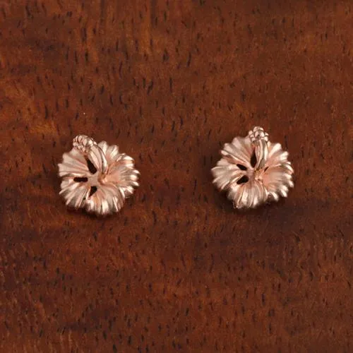 Sterling Silver Pink Gold Plated 8mm Hibiscus Post Earrings