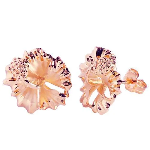 Sterling Silver Pink Gold Plated Hibiscus Post Earrings (12mm/15mm)