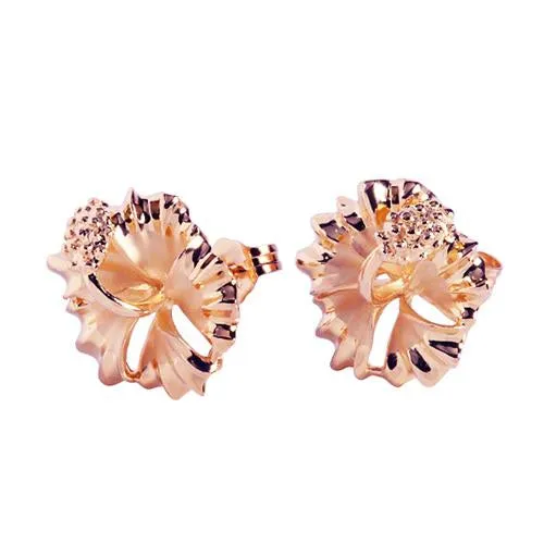 Sterling Silver Pink Gold Plated Hibiscus Post Earrings (12mm/15mm)