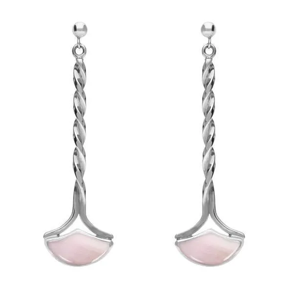 Sterling Silver Pink Mother of Pearl Drop Twist Fan Stud Earrings