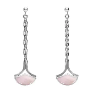Sterling Silver Pink Mother of Pearl Drop Twist Fan Stud Earrings