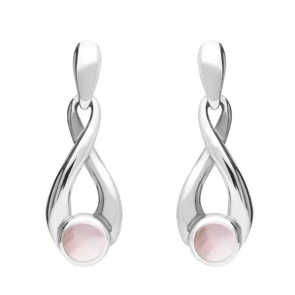 Sterling Silver Pink Mother of Pearl Eternity Loop Drop Earrings