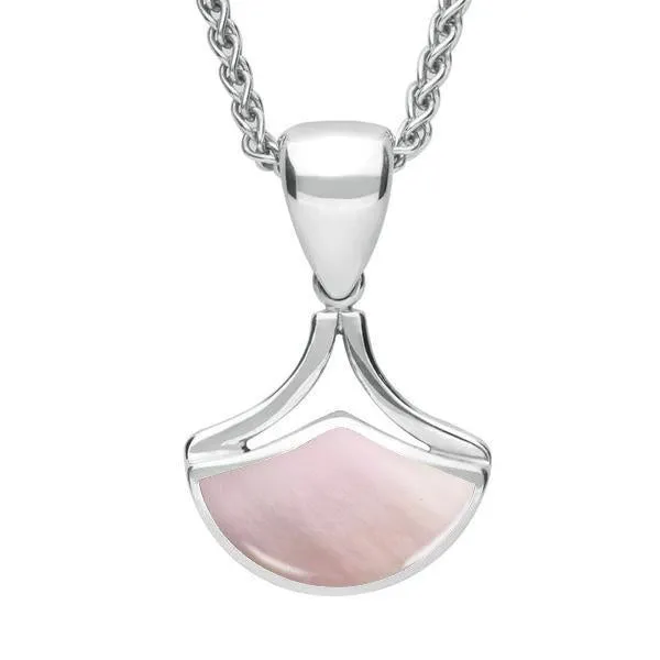 Sterling Silver Pink Mother of Pearl Fan Shaped Necklace