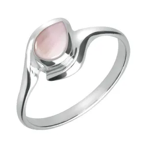 Sterling Silver Pink Mother of Pearl Offset Pear Ring