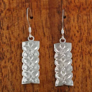Sterling Silver Plumeria Vertical Hook Earrings 10mm
