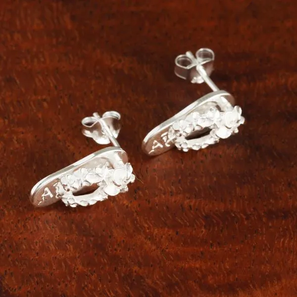 Sterling Silver Plumeria with CZ ALOHA Slipper Post Earrings