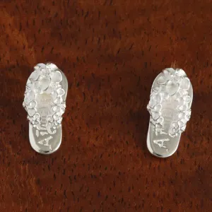 Sterling Silver Plumeria with CZ ALOHA Slipper Post Earrings