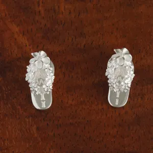 Sterling Silver Plumeria with CZ HAWAII Slipper Post Earrings