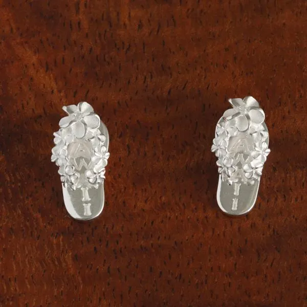 Sterling Silver Plumeria with CZ HAWAII Slipper Post Earrings
