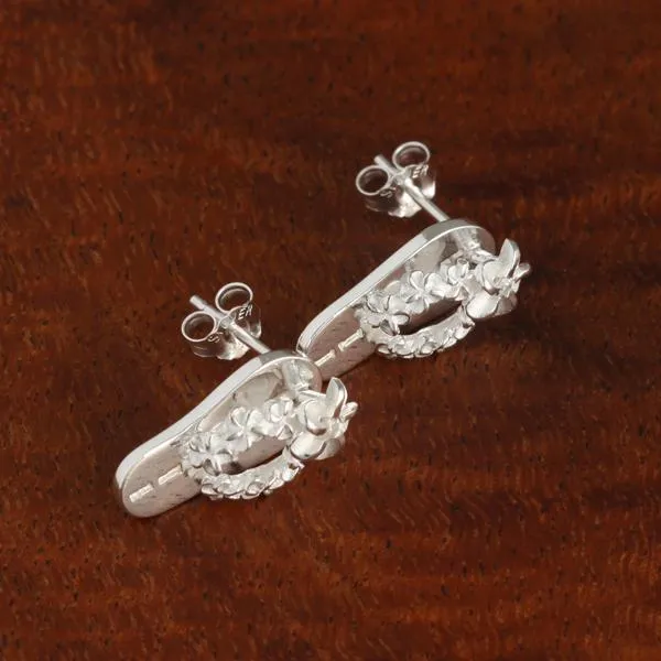 Sterling Silver Plumeria with CZ HAWAII Slipper Post Earrings
