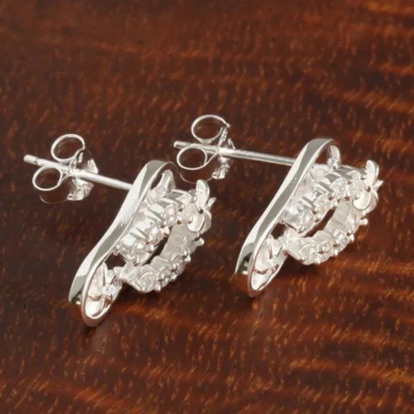 Sterling Silver Plumeria with CZ See Through Slipper Post Earrings