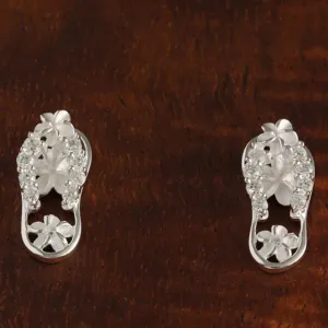 Sterling Silver Plumeria with CZ See Through Slipper Post Earrings