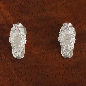 Sterling Silver Plumeria with Pink CZ ALOHA Slipper Post Earrings
