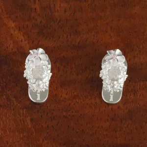 Sterling Silver Plumeria with Pink CZ HAWAII Slipper Post Earrings