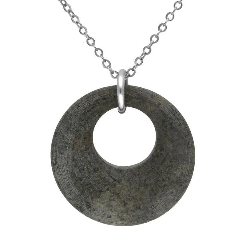 Sterling Silver Preseli Bluestone Open Round Carved Necklace