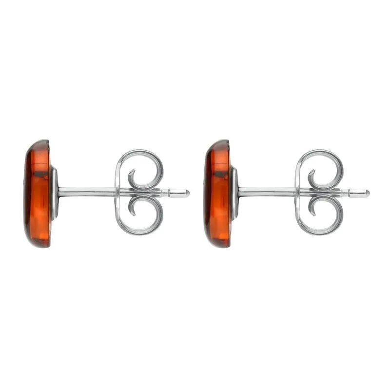Sterling Silver Red Amber Oval Pebble Stud Earrings