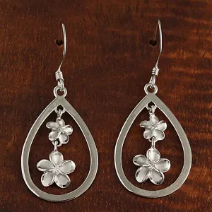 Sterling Silver Rhodium Plated 6-8mm Plumeria with CZ Drop Hook Earrings
