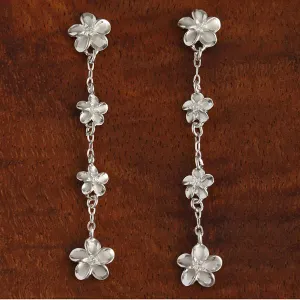 Sterling Silver Rhodium Plated 8-6-6-8mm Plumeria with CZ Post Earrings