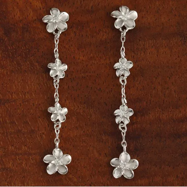 Sterling Silver Rhodium Plated 8-6-6-8mm Plumeria with CZ Post Earrings