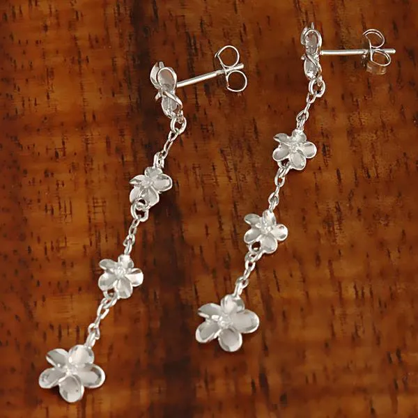 Sterling Silver Rhodium Plated 8-6-6-8mm Plumeria with CZ Post Earrings