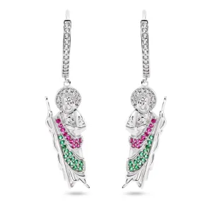 Sterling Silver Rhodium Plated Dangling St Jude Hoop Clear CZ Earrings - GME00153