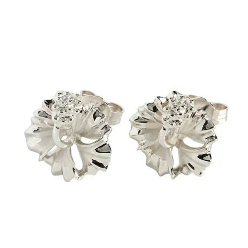 Sterling Silver Rhodium Plated Hibiscus Post Earrings (12mm/15mm)