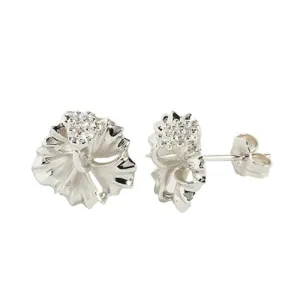 Sterling Silver Rhodium Plated Hibiscus Post Earrings (12mm/15mm)