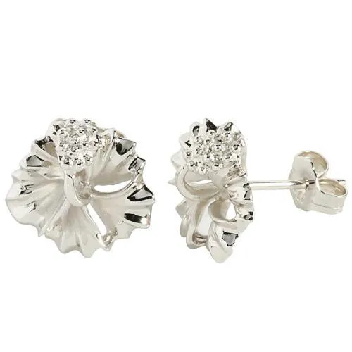 Sterling Silver Rhodium Plated Hibiscus Post Earrings (12mm/15mm)