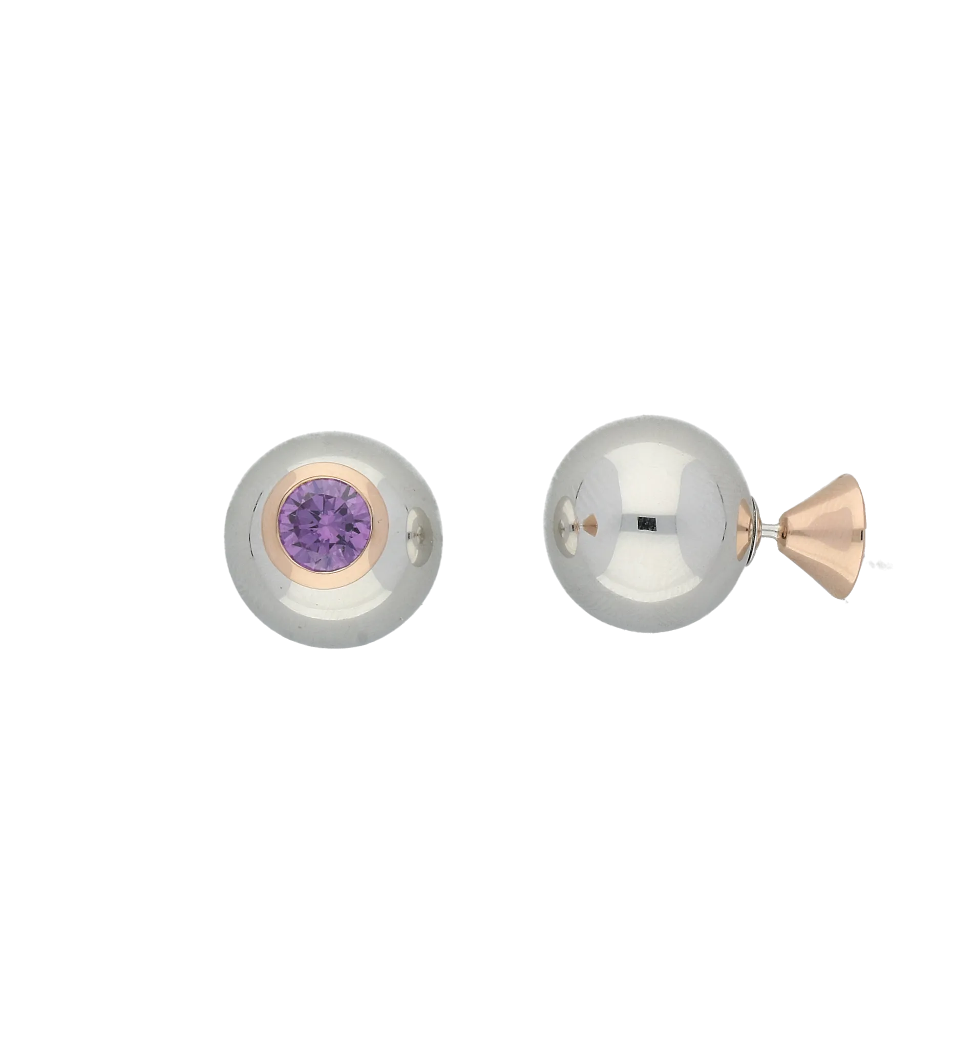 Sterling Silver Rose Gold Purple Cubic Zirconia Earrings