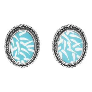Sterling Silver Royal Crown Derby Mikado Blue Large Foxtail Stud Earrings D