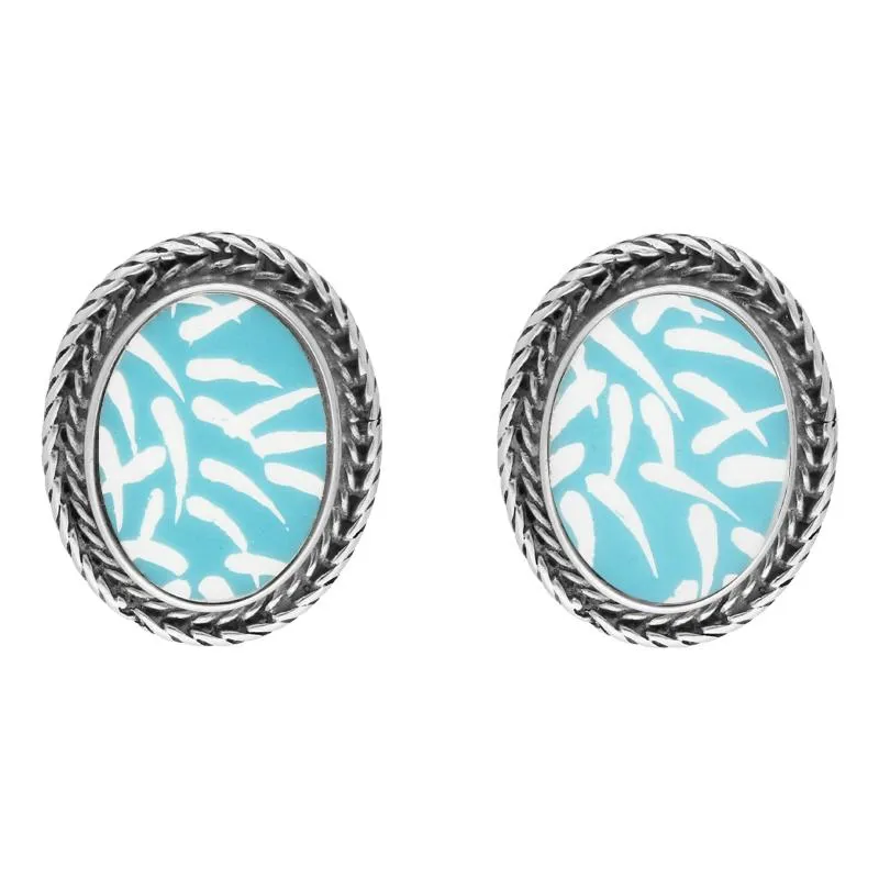 Sterling Silver Royal Crown Derby Mikado Blue Large Foxtail Stud Earrings D