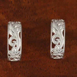 Sterling Silver See Through Hawaiian Scroll Half Moon Earrings 8mm