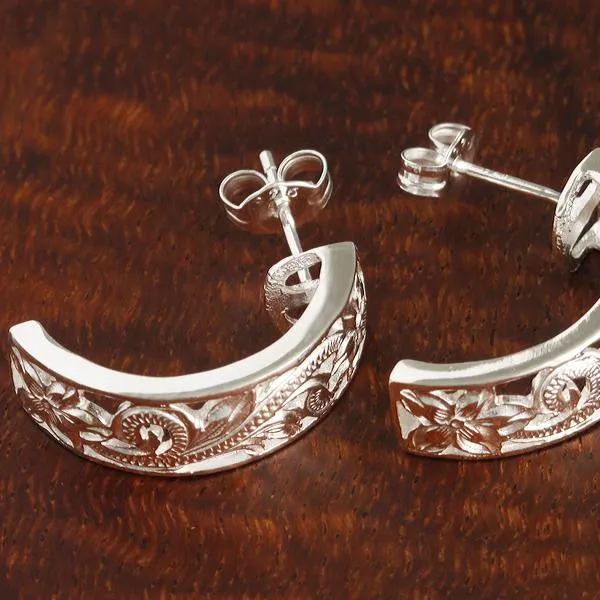 Sterling Silver See Through Hawaiian Scroll Half Moon Earrings 8mm