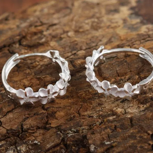 Sterling Silver Six Plumeria with CZ Hoop Earrings
