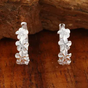 Sterling Silver Six Plumeria with CZ Hoop Earrings