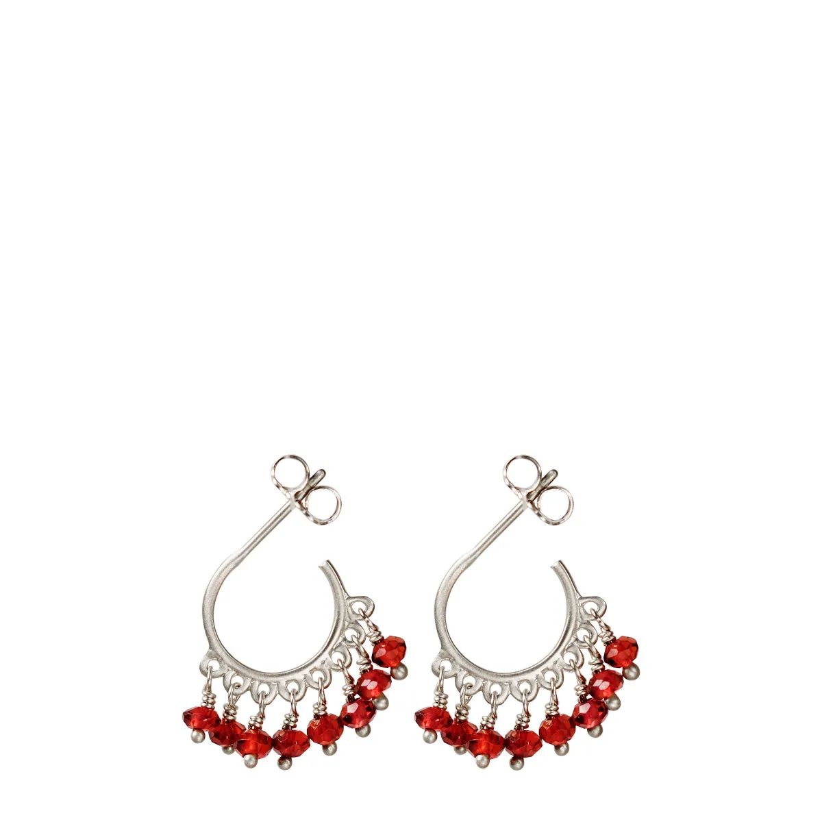Sterling Silver Small Fine Garnet Beaded Hoop Earrings