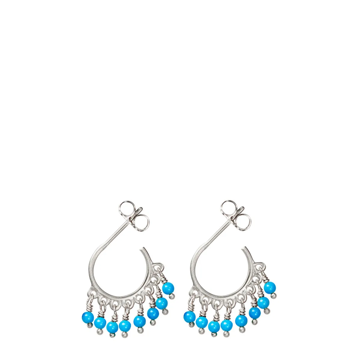 Sterling Silver Small Fine Turquoise Beaded Hoop Earrings