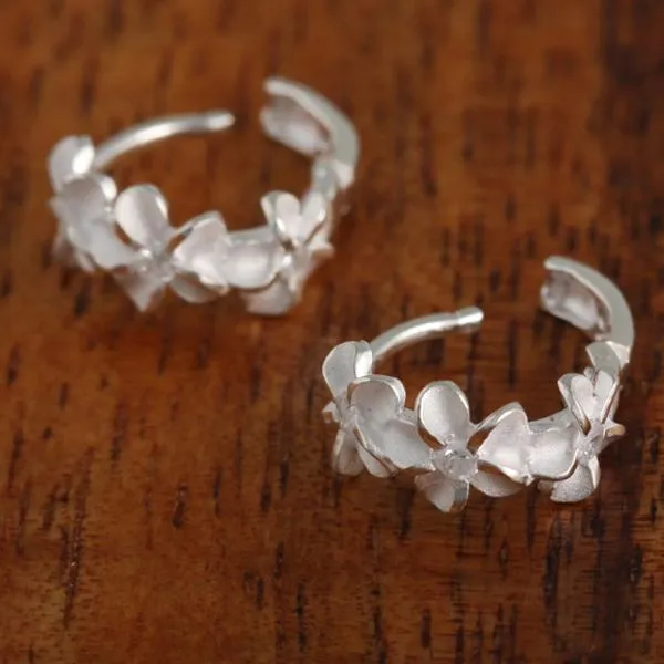 Sterling Silver Three Plumeria with CZ Hoop Earrings