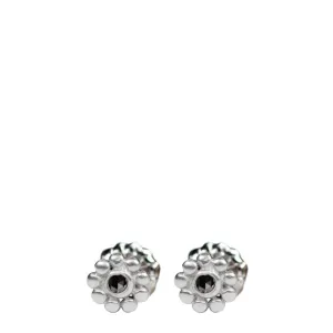 Sterling Silver Tiny Java Flower Stud Earrings with Black Diamonds