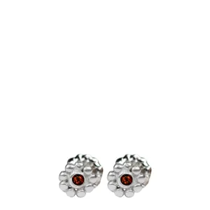 Sterling Silver Tiny Java Flower Stud Earrings with Garnets